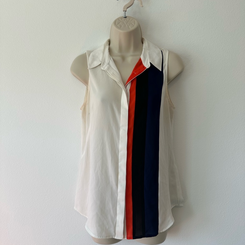 Cue Sleeveless Blouse with Bold Stripes - White, Red, Navy